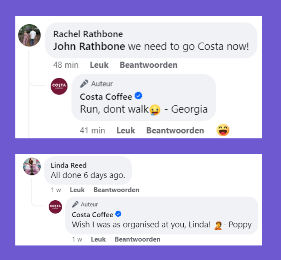 Conversation management voorbeeld Costa Coffee
